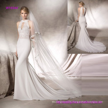 Elegant Guipure Bodice Mermaid Wedding Dress with Halter Neck